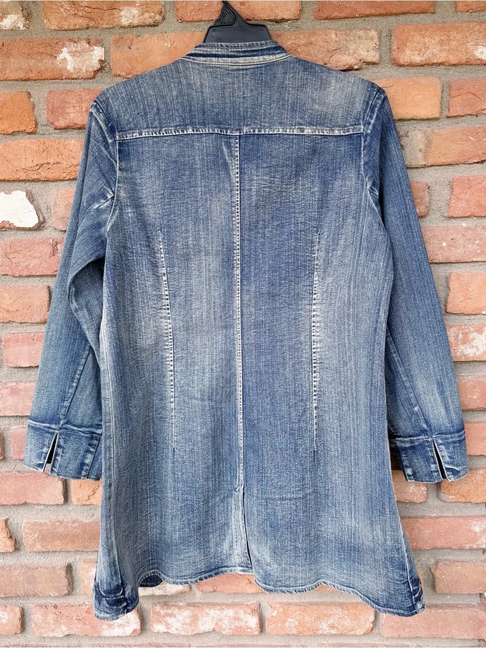 Long Embroidered Boho Denim Jacket Hip-Length Hook-and-Eye Closure Size XL - Picture 9 of 11